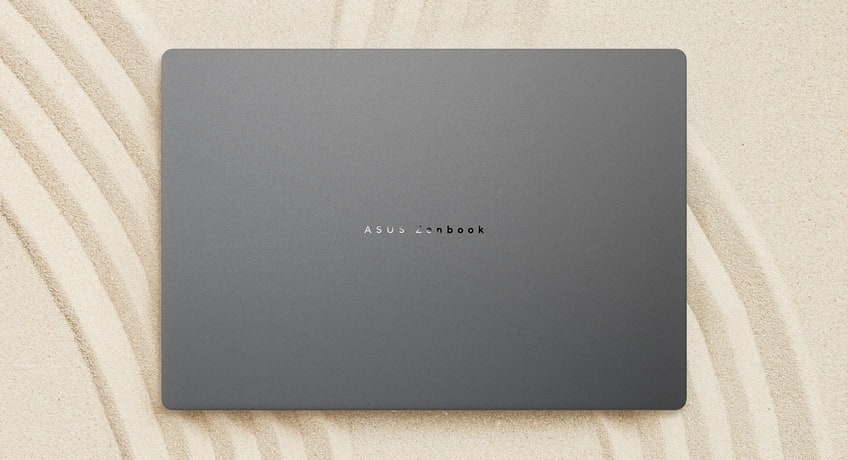 Zenbook A14 w kolorze szarym z zamkniętą pokrywą.
