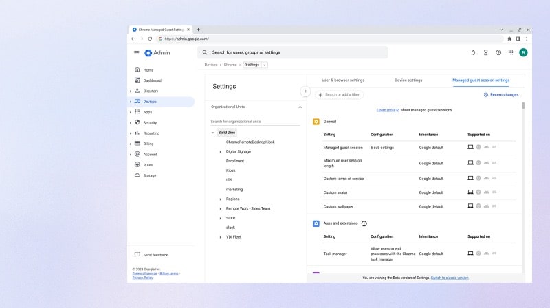 Google Admin interface