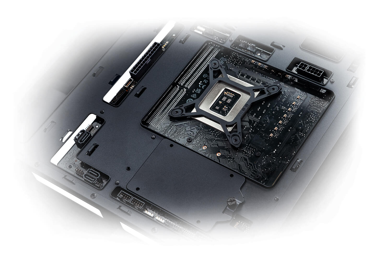 Hidden connector motherboard installed in the ASUS A23 PLUS PC case