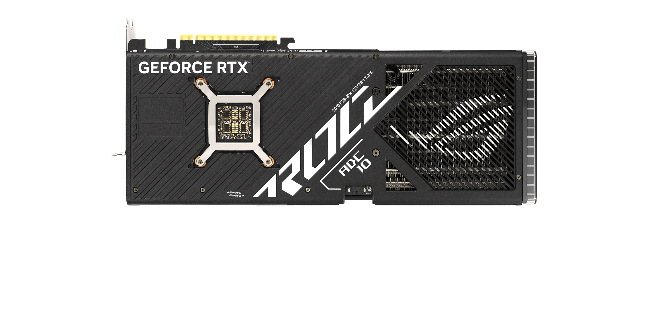 ROG Strix GeForce RTX 4090 顯示卡的後視圖。