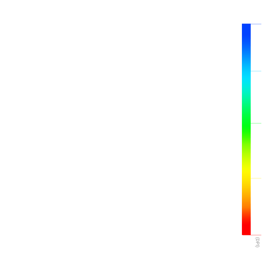 Krótka animacja ze znacznikiem przechodzącym w dół przez spektrum kolorów RGB, pokazująca ustawiony poziom DPI myszy.