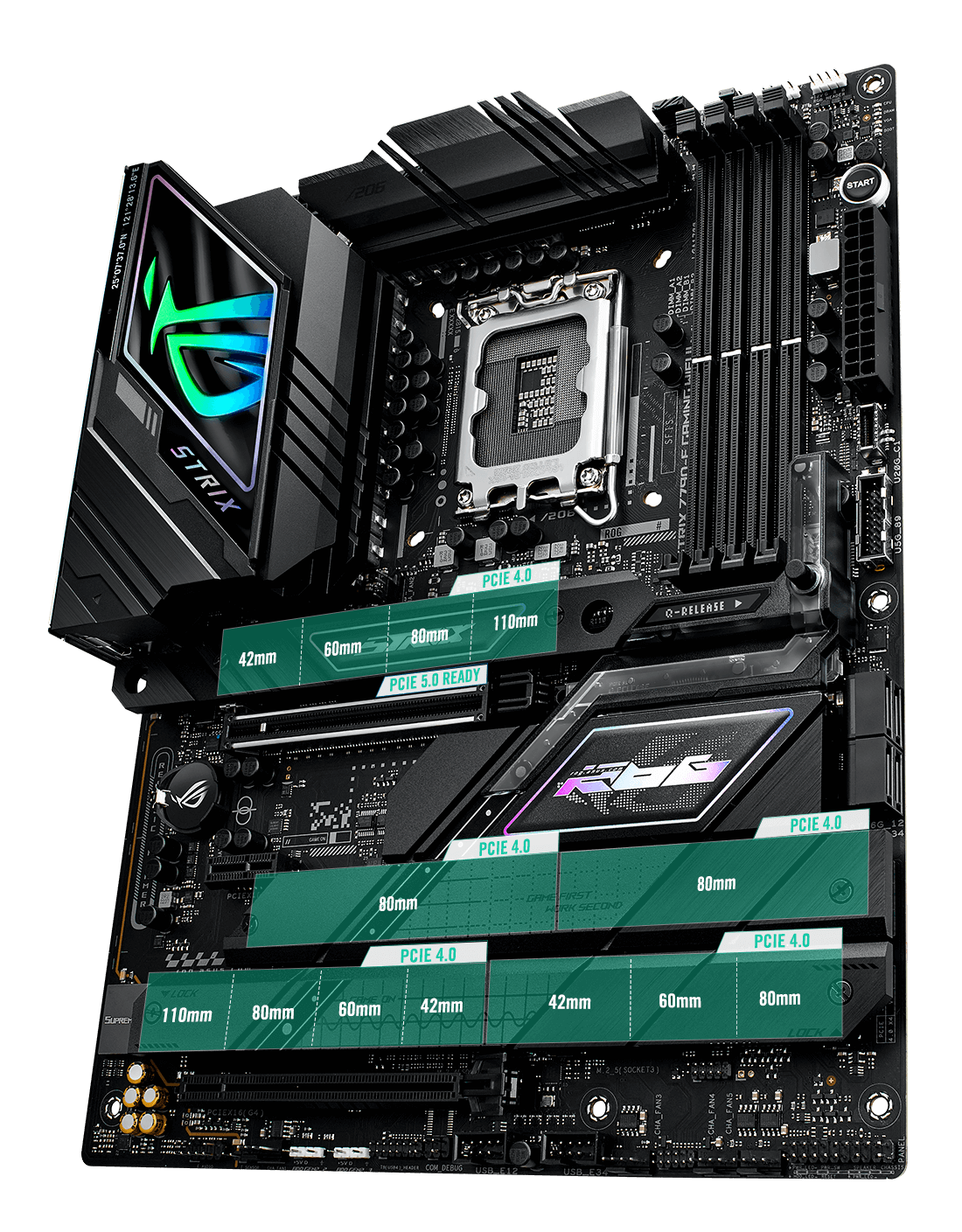 The Strix Z790-F II PCIe 5.0 M.2 and expansion slot layout