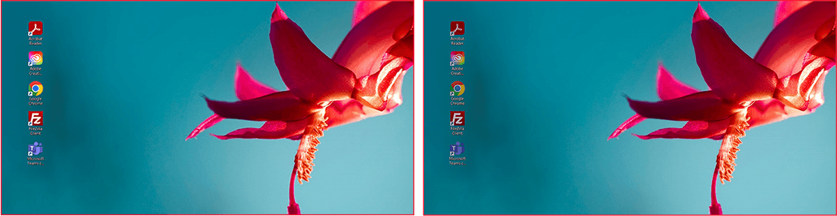 The screenshot of the desktop with five apps. / The screenshot of the desktop with  the five app icons dimmed.