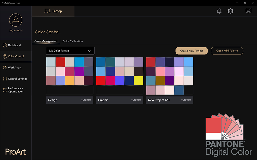 Herramienta de paleta de color en ASUS ProArt Creator Hub