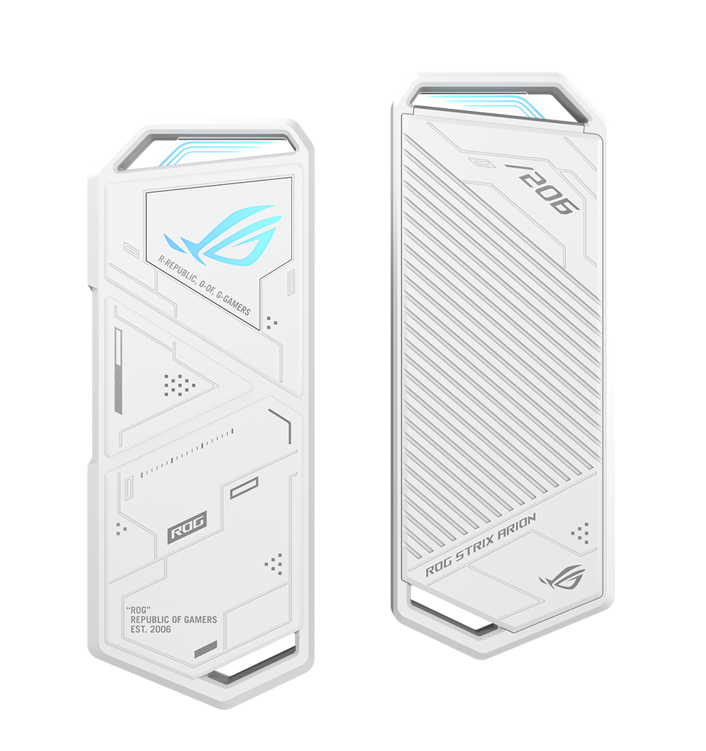 ROG STRIX ARION White front and back view with all-new printing patterns