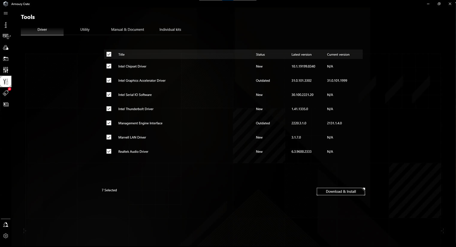 Driver and manual downloads can be found inside Armoury Crate Software