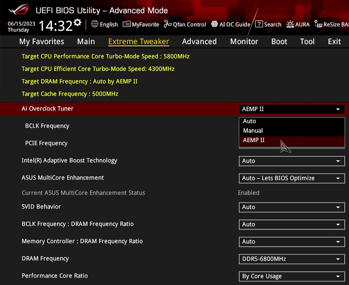 AEMP II settings are shown for a kit reaching up to DDR5-8000