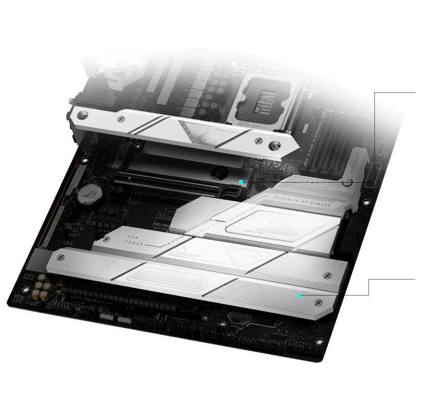 Disipadores Strix Z790-A II M.2 y disposición de la placa posterior