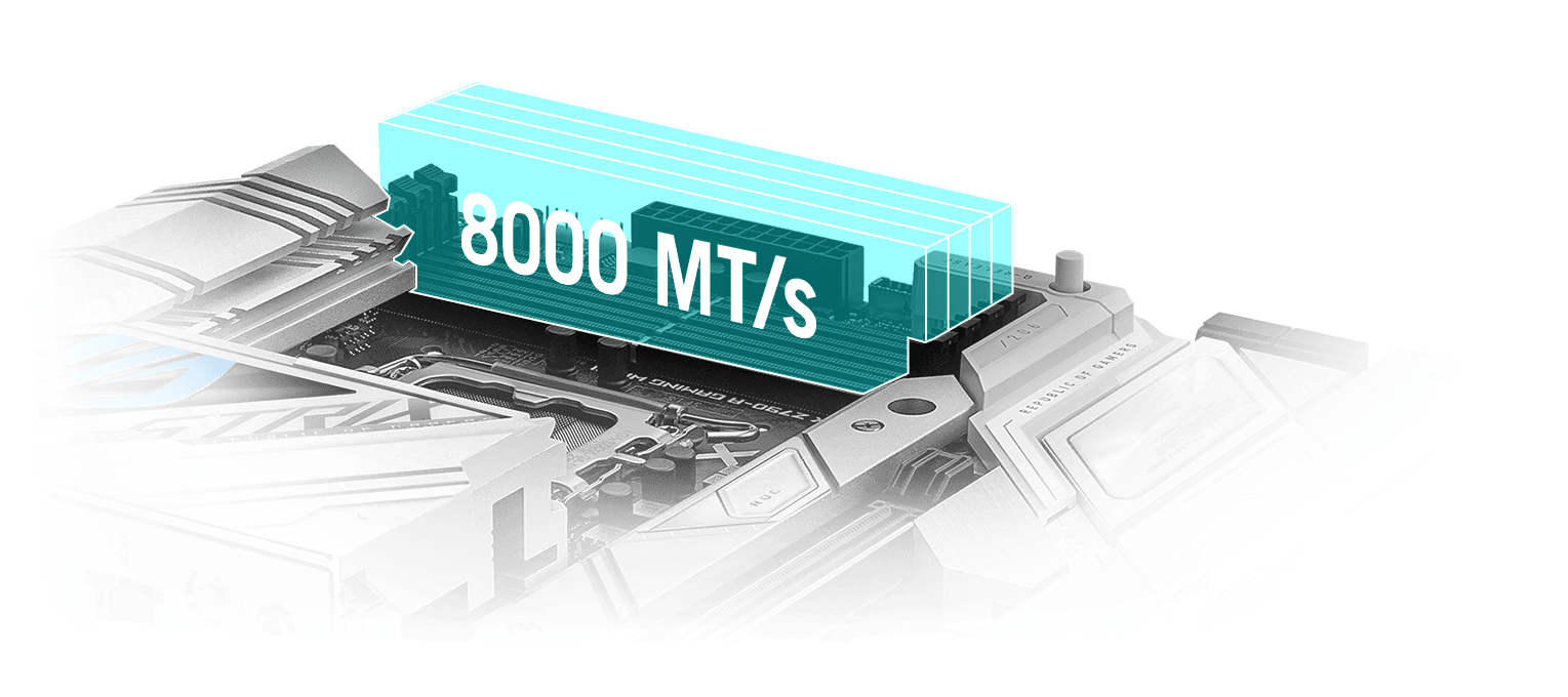 Płyta główna Strix Z790-A II umożliwia Ci przetaktowanie pamięci operacyjnej do 8000+ MT/s.