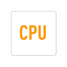 A 2D vector image of a box with the word “CPU” in yellow lettering.