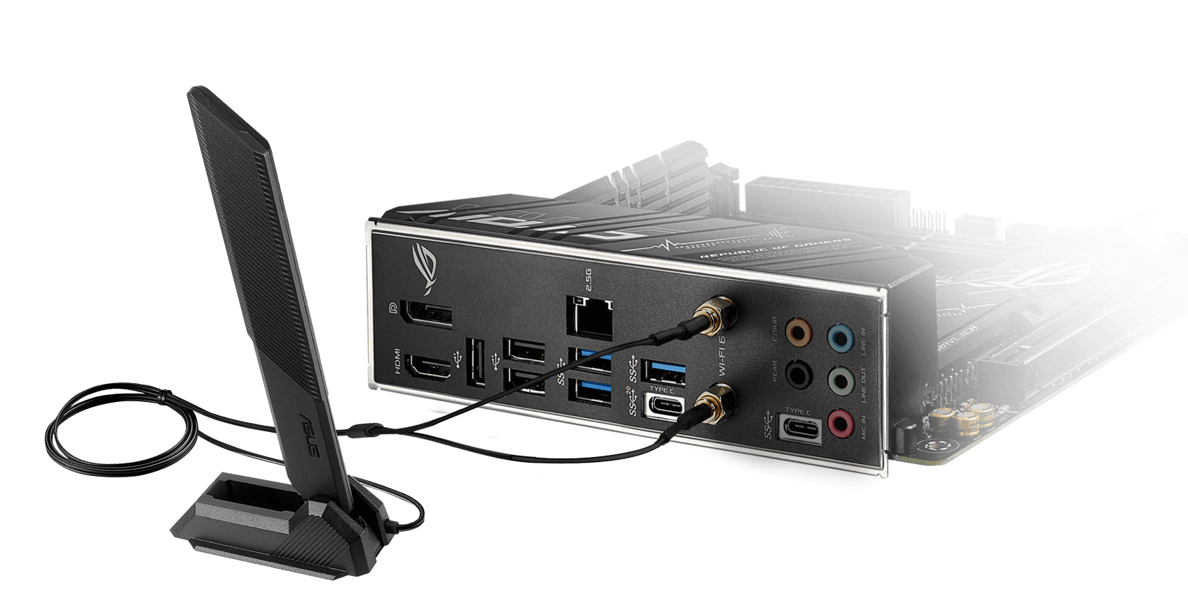 La ROG Strix B660-I Gaming WiFi est dotée du WiFi 6 et d’un Ethernet 2,5 Gb. 