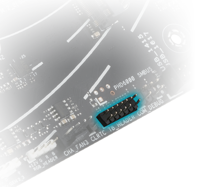Het PRIME B650-PLUS-CSM moederbord beschikt over een Thunderbolt™ USB4-header.