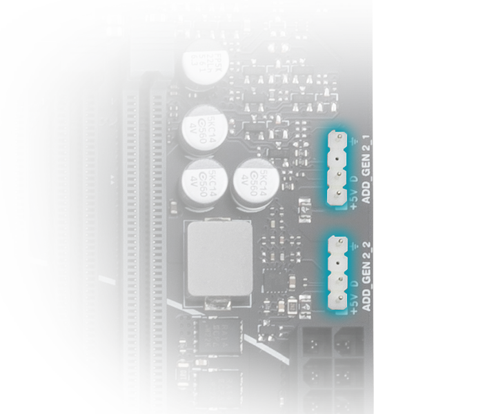 Het PRIME B650-PLUS-CSM moederbord heeft adresseerbare Gen 2-headers.