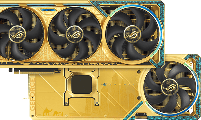 front view and rear view of ROG Astral Dhahab Edition graphics card