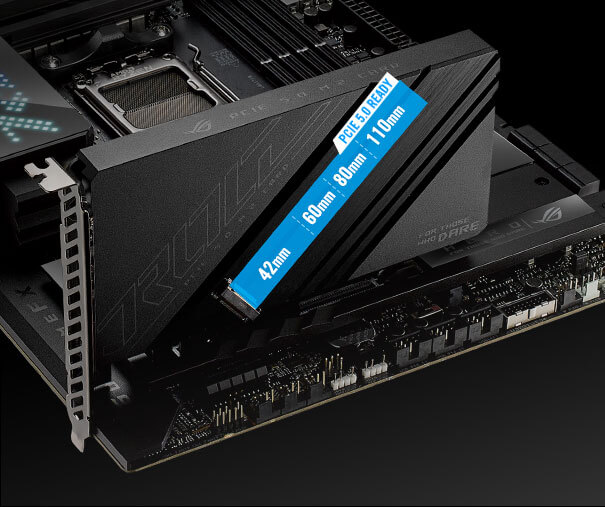 Das ROG Crosshair X670E Hero ist mit einer PCIe 5.0 M.2 Karte ausgestattet.