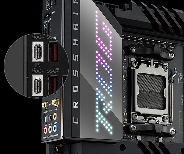A motherboard ROG Crosshair X670E Hero tem duas portas USB4 Type-C™.