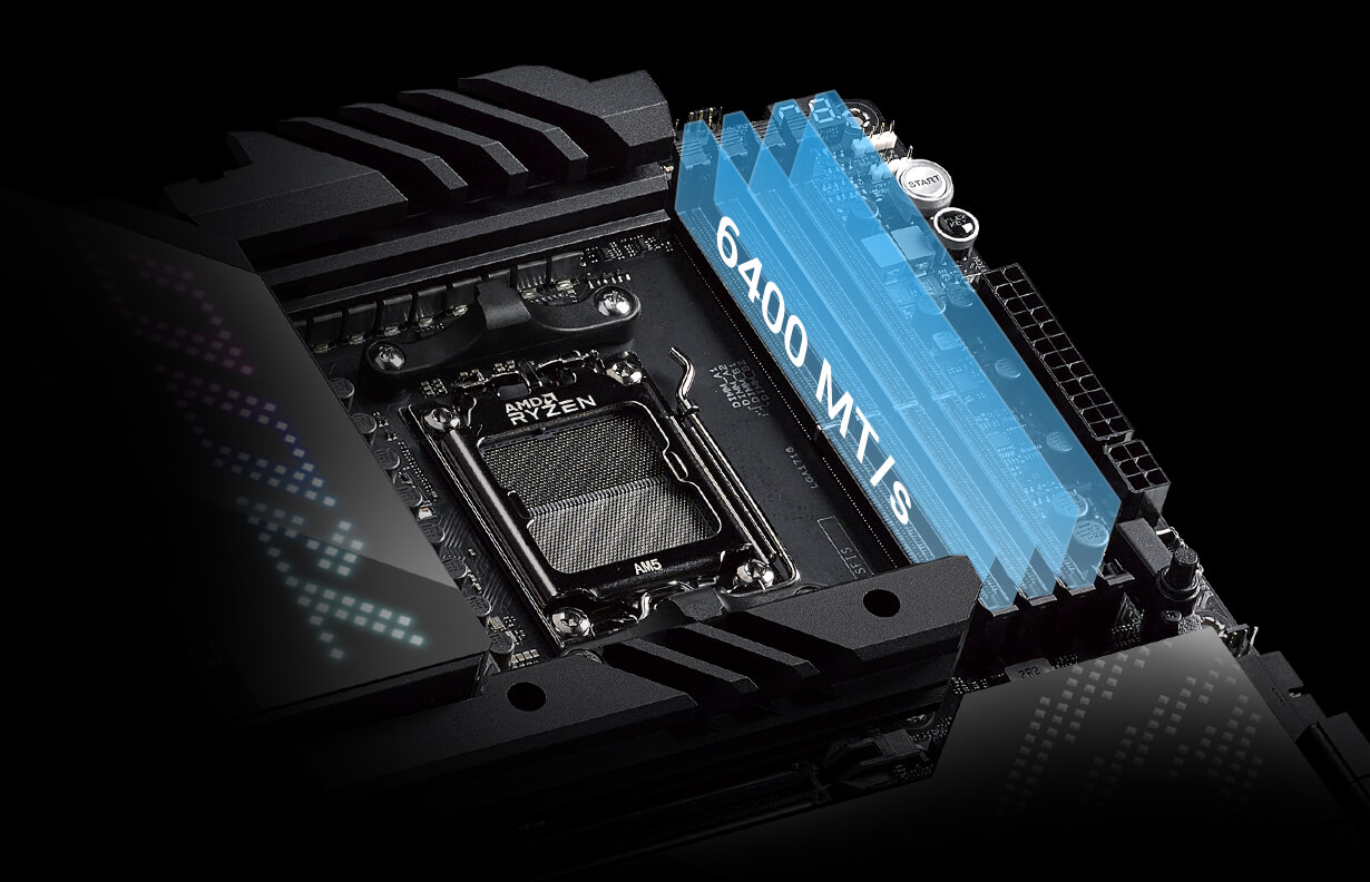 ROG Crosshair X670E Hero підтримує технологію AMD EXPO для комплектів високопродуктивної пам’яті.
