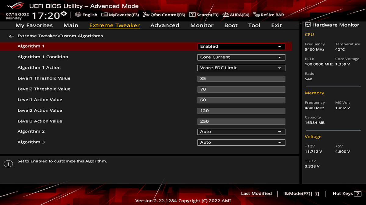 Cet exemple d’UEFI montre deux algorithmes pour la configuration TDC et EDC.