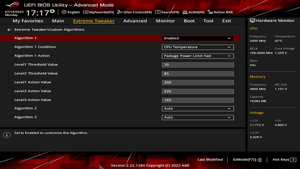 Este exemplo da UEFI mostra dois algoritmos para a configuração PPT.