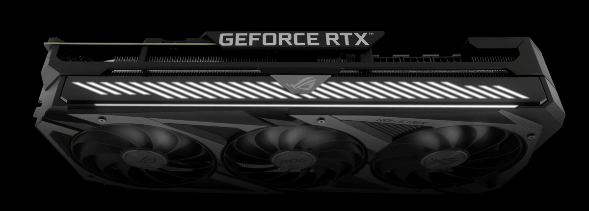 ROG STRIX RTX 3070 V2 side view with active RGB lighting effect