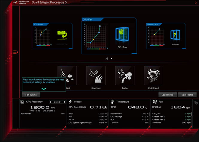 rog gaming center fan control