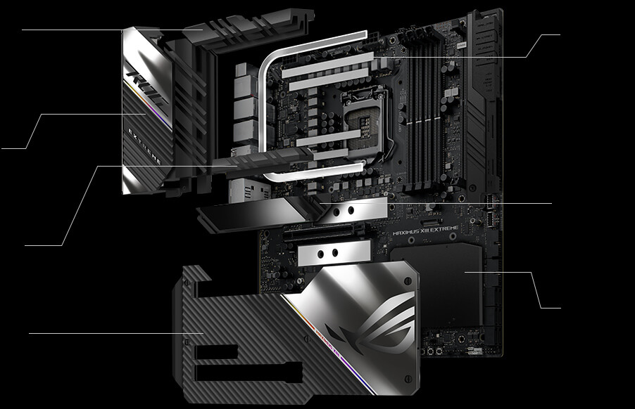 Detailed view of ROG Maximus XIII Extreme cooling components