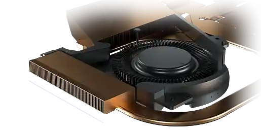 Close up view of the fan and heatsink assembly.
