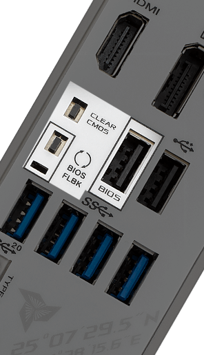 ROG Strix Z690-A Gaming WiFi D4 的 Clr CMOS 按鈕和 BIOS FlashBack™ 按鈕