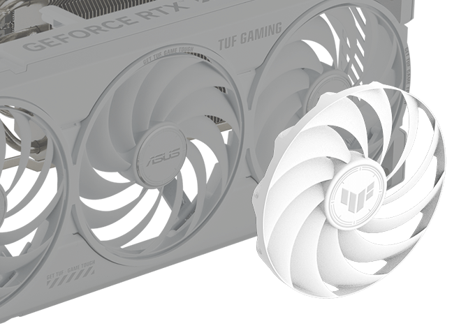 Vista explodida da placa de vídeo com o ventilador Axial-tech em destaque