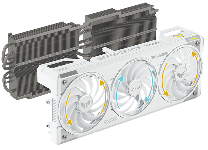 Ventiladores de placa gráfica com setas indicando diferentes direções de rotação