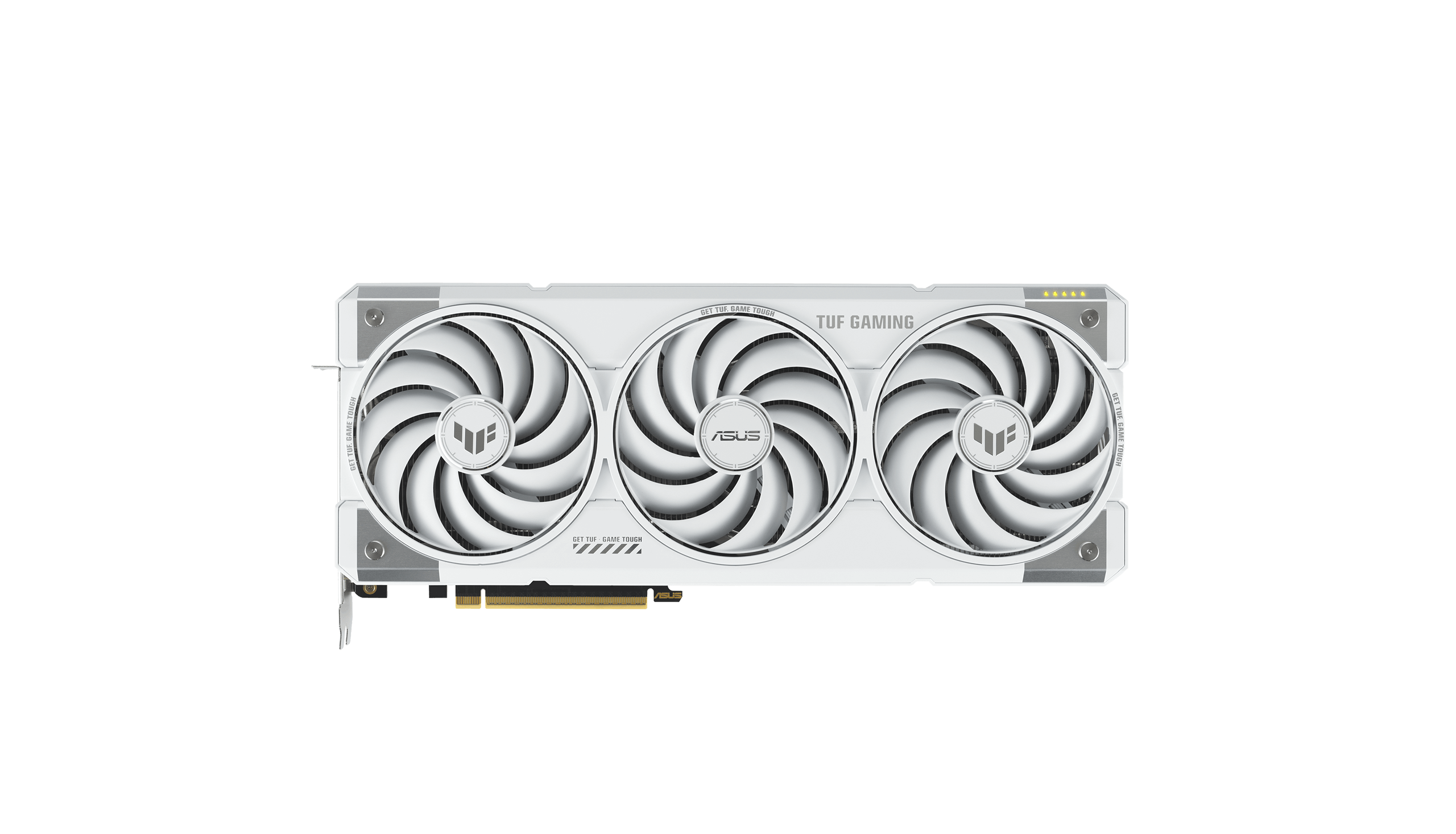 Perfil frontal da TUF Gaming GeForce RTX 5070 Ti White Edition