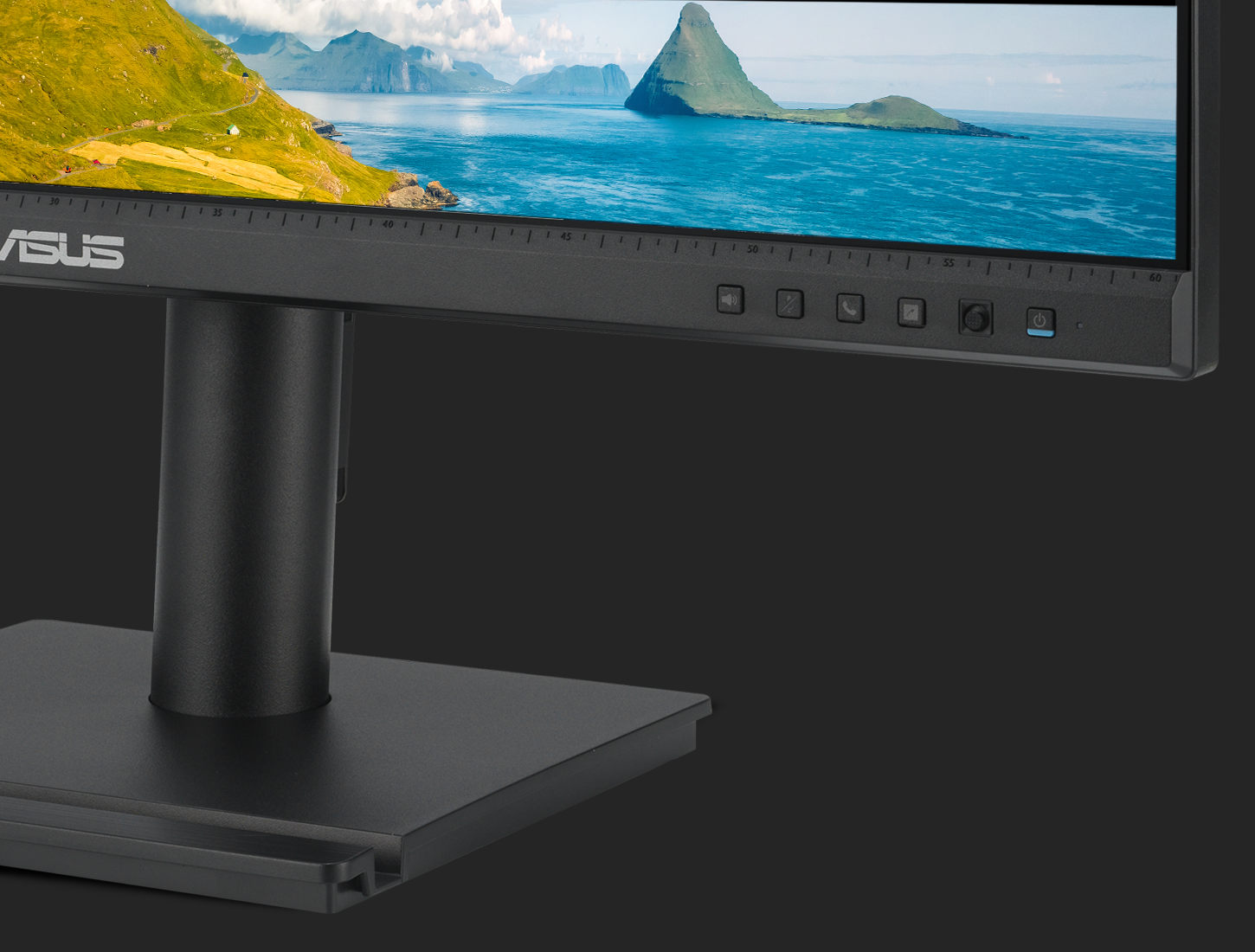 ASUS BE27ACGN monitor buttons allow for easy adjustment of volume and microphone settings