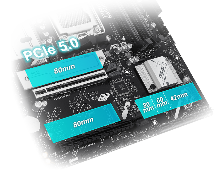 The PRIME B650EM-A motherboard supports PCIe 5.0 M.2 Support.