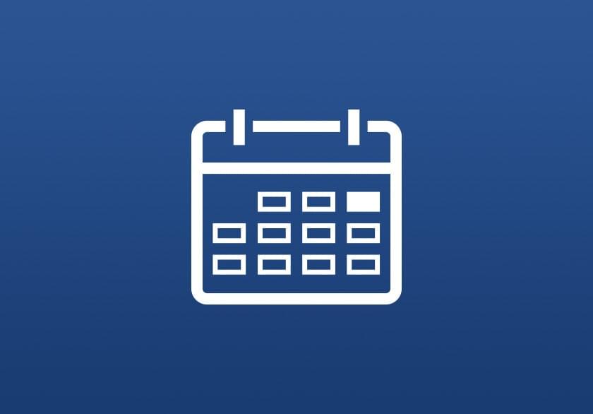 White calendar icon with a green highlighted date on a blue circular background