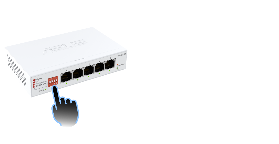 A picture showing the place to switch 4 different modes: Priority, EEE, Port Isolation, and Static Trunk.