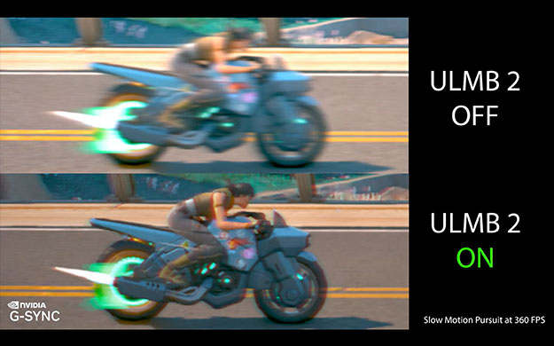 Blurred image showing a woman rides a motorcycle / Crispy image showing a woman rides a motorcycle