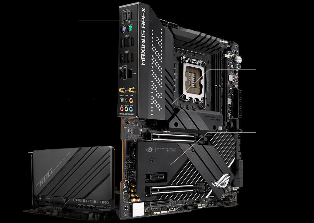 The ROG Maximus Z690 Apex features upgraded cooling solution.
