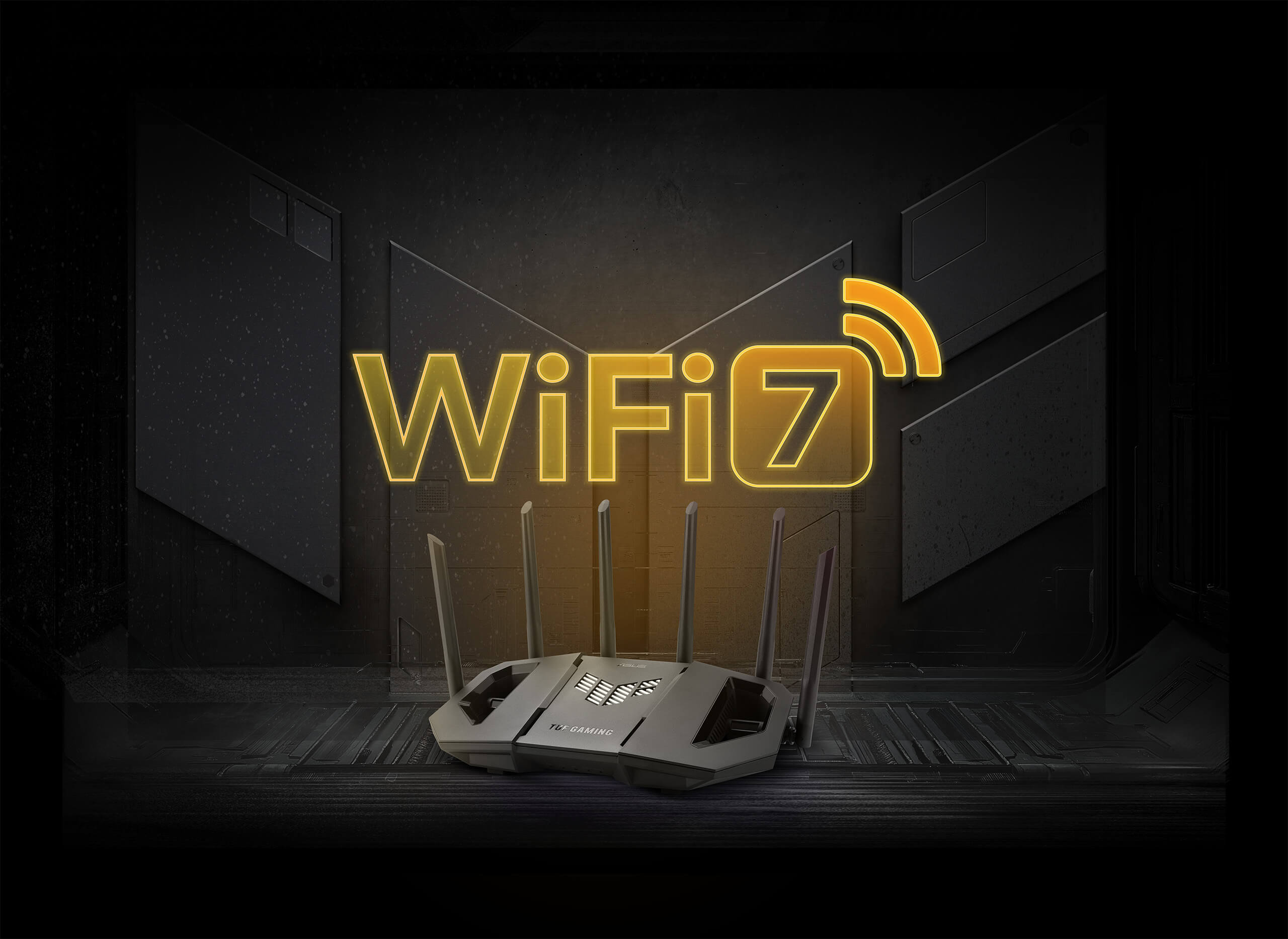 TUF Gaming Be9400 si trova sotto il grande testo “WiFi 7”