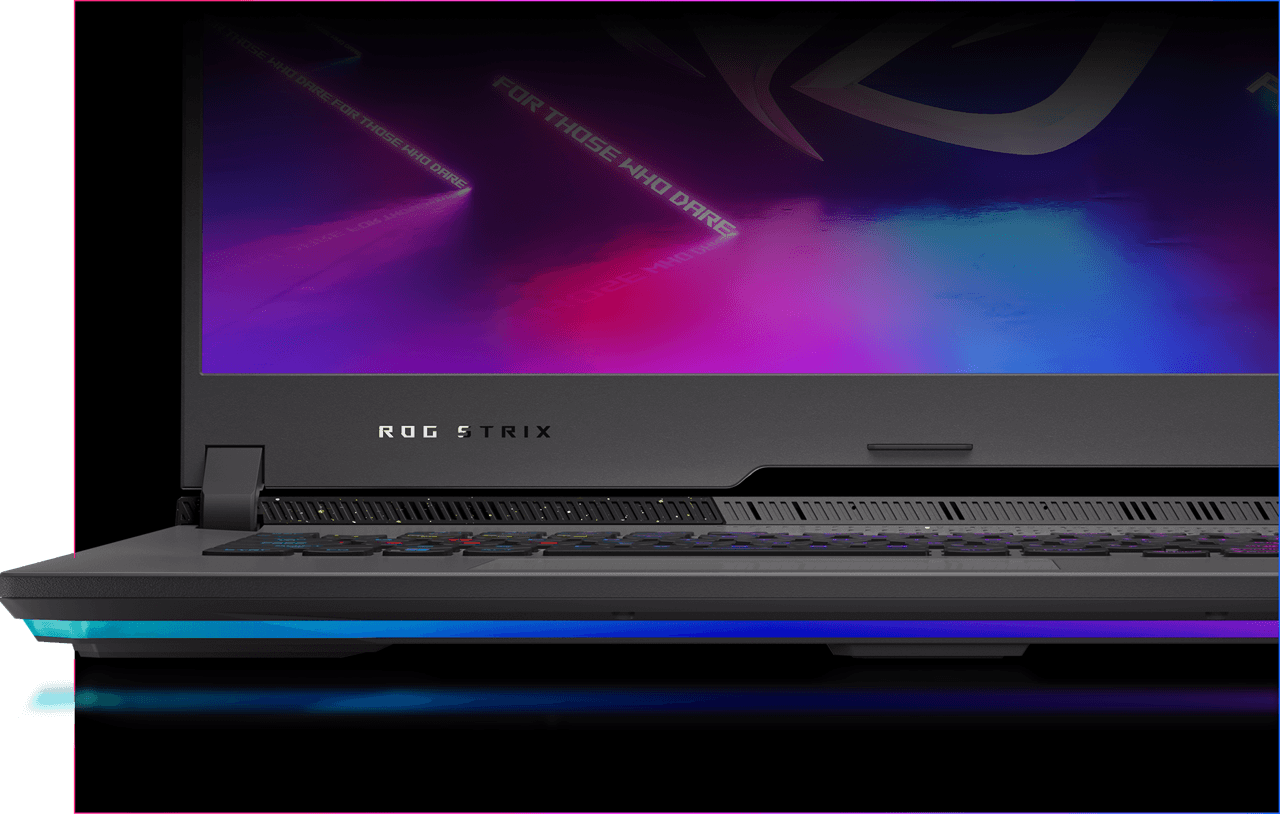 The image shows that the lightbar is on the bottom border of ROG Strix G17