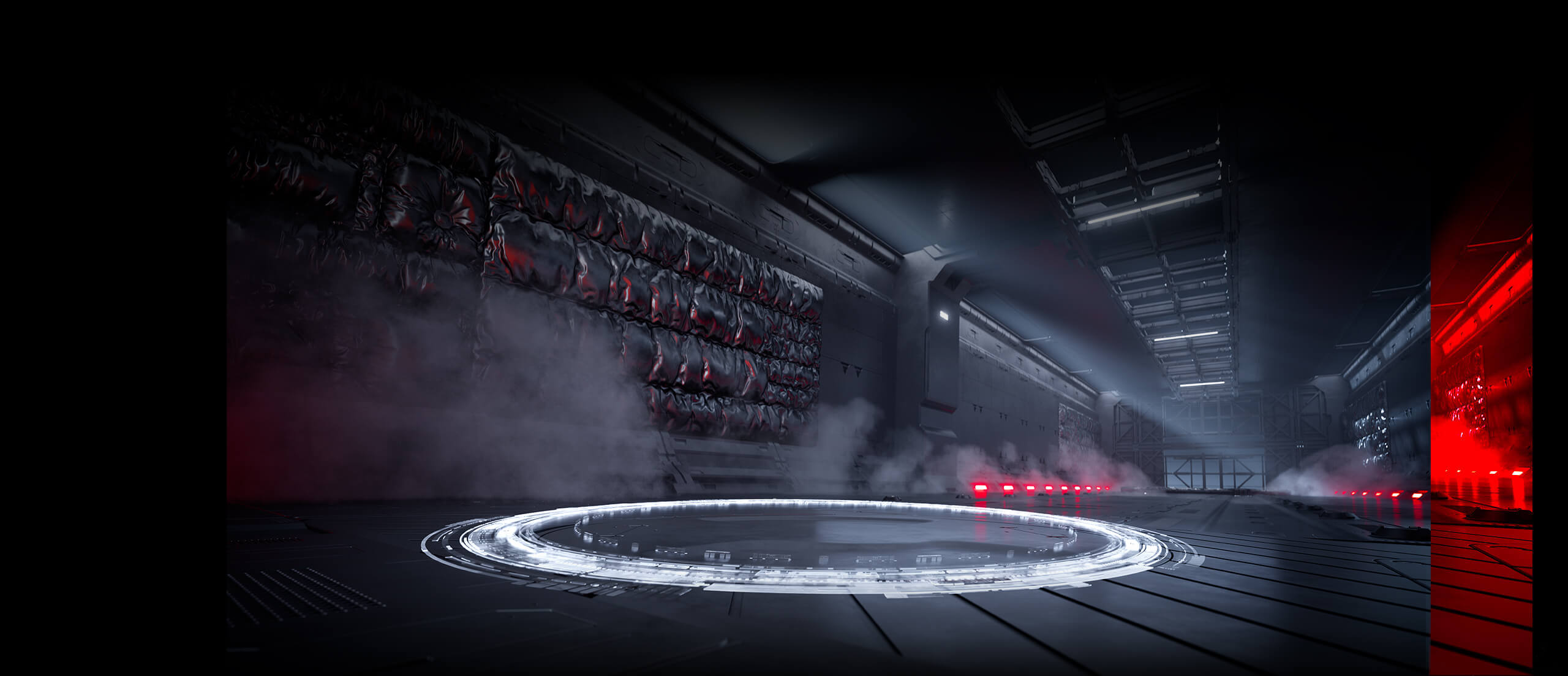 The ROG Chakram X is at the end of a long arena, hovering above a circle of light