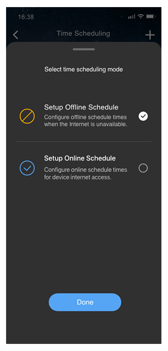 Two modes of  time scheduling: online or offline screen time setting.