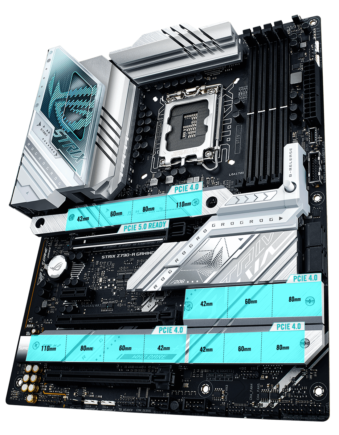 The Strix Z790-A PCIe 5.0 M.2 and expansion slot layout