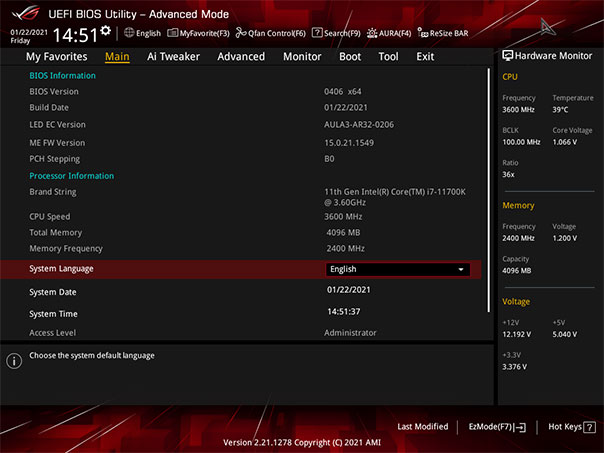 Screenshot of UEFI BIOS Utility – Advanced Mode tools section
