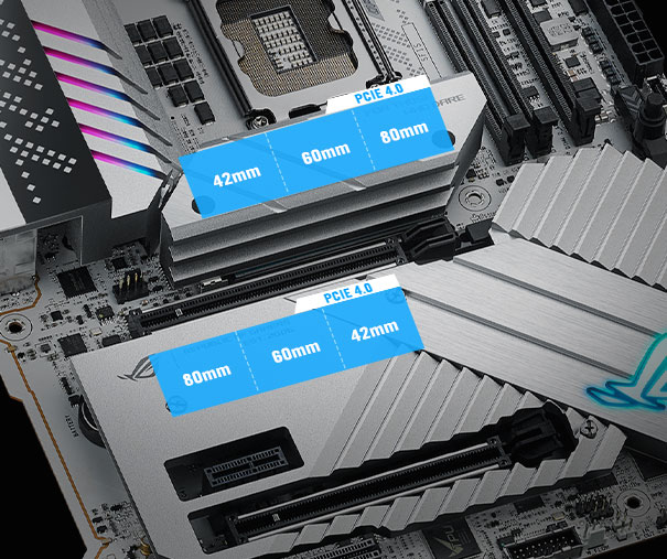 La Z790 Apex incluye dos ranuras PCIe 4.0 M.2 integradas.