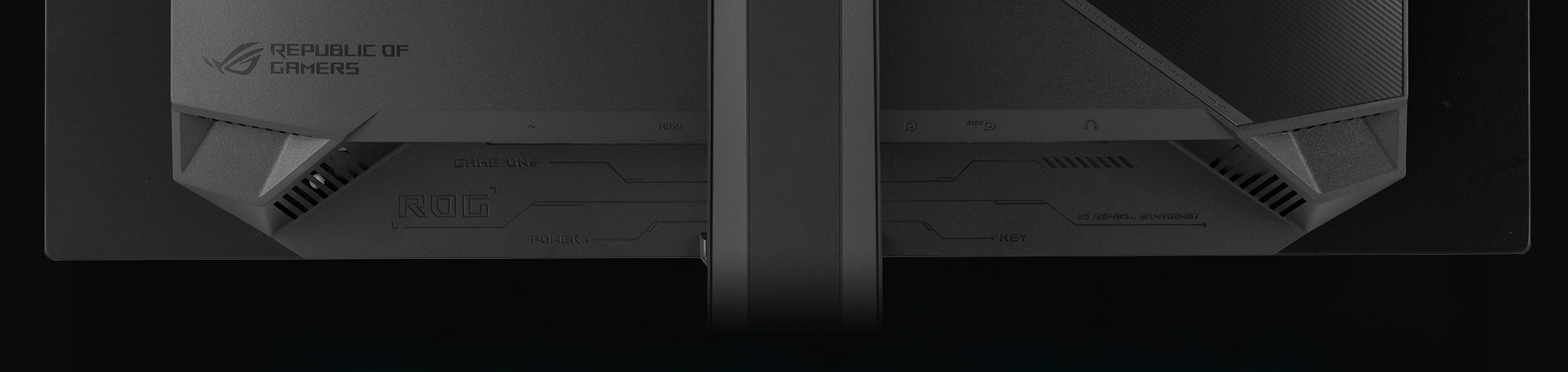 The rear panel of the XG27ACDMS features DisplayPort 1.4, HDMI 2.1, and a USB hub.
