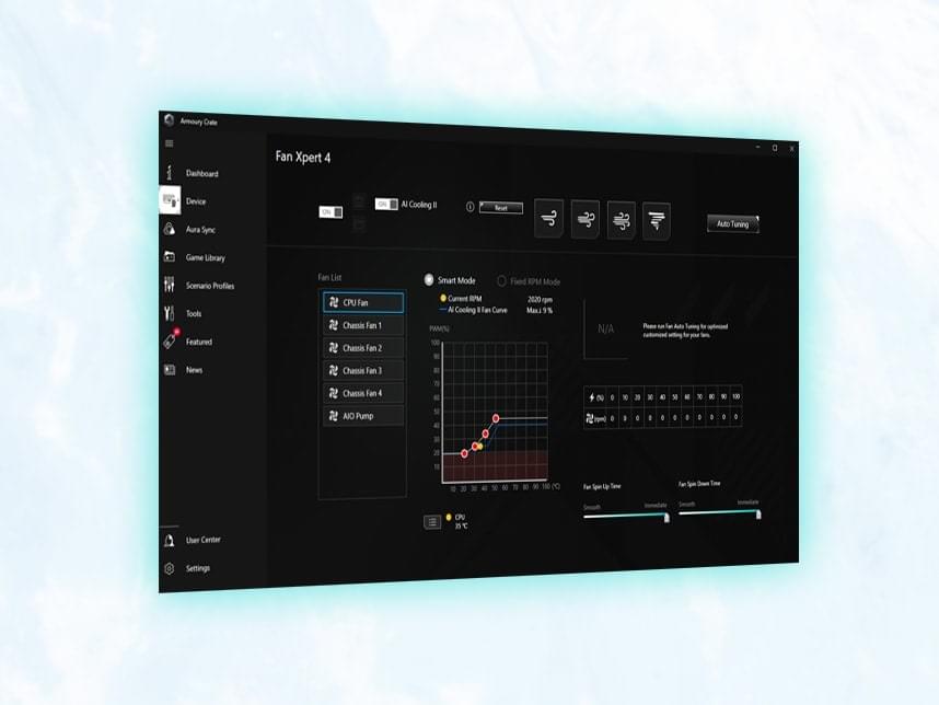 UI para os controles de resfriamento do Fan Xpert 4.