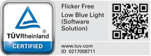 TUV Flicker free and low blue light technology logo
