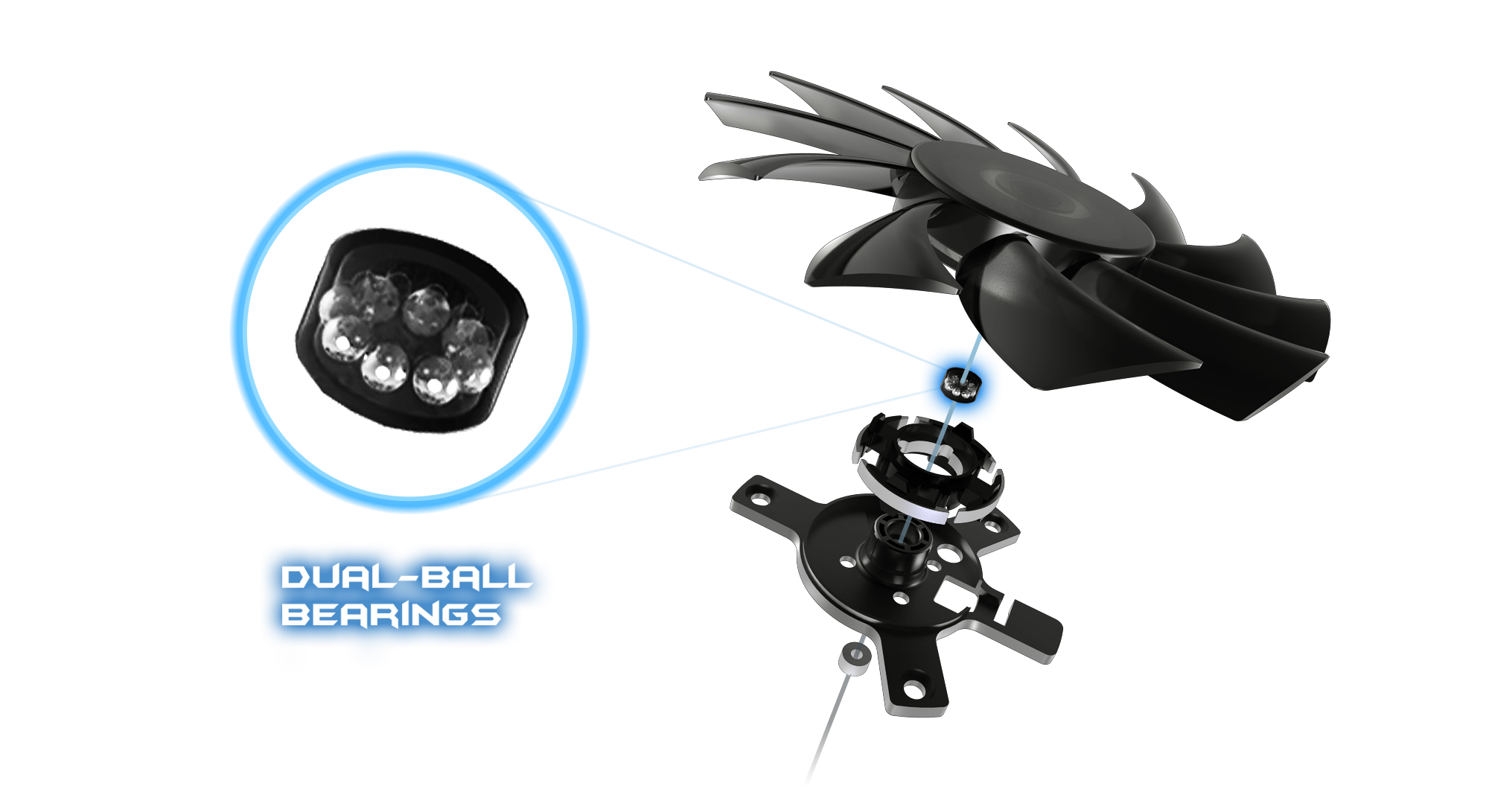 Dual ball fan bearing diagram.