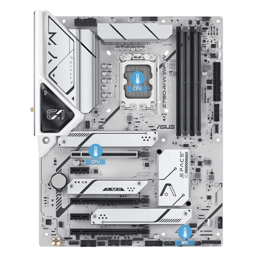ASUS Z790 motherboard with multiple temperature sources image