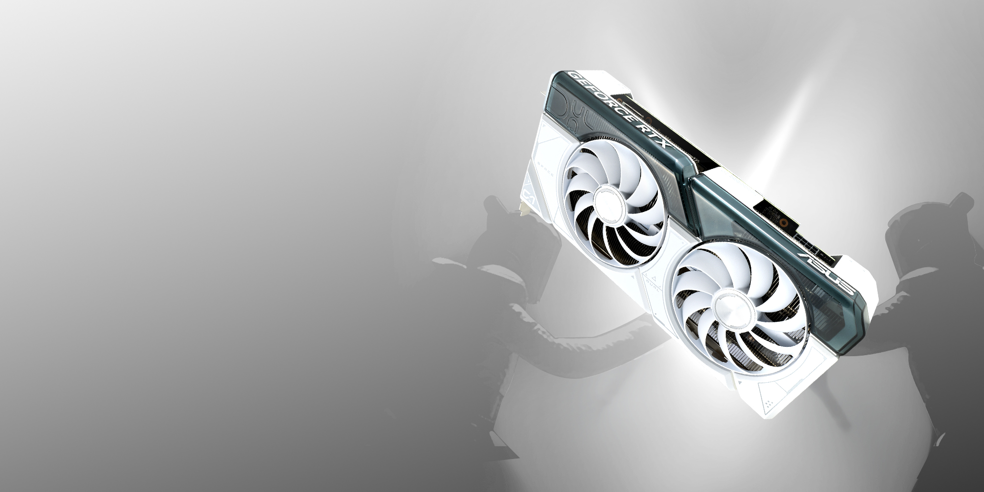 Front view of the ASUS Dual GeForce RTX 4070 White Edition graphics card